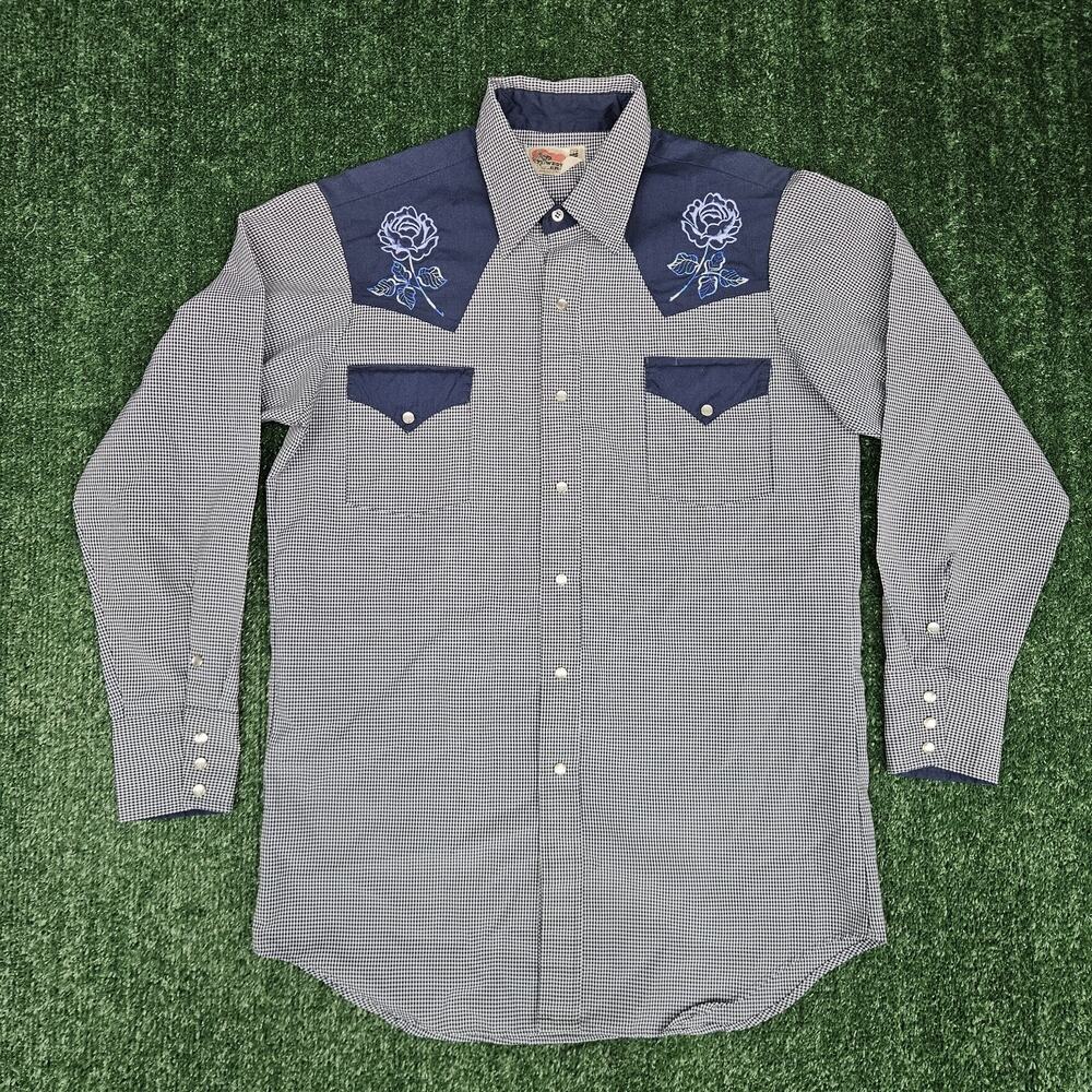 Vintage MWG Western Craft Button Up Shirt Men's XL Plaid Pearl Snap Blue/Teal